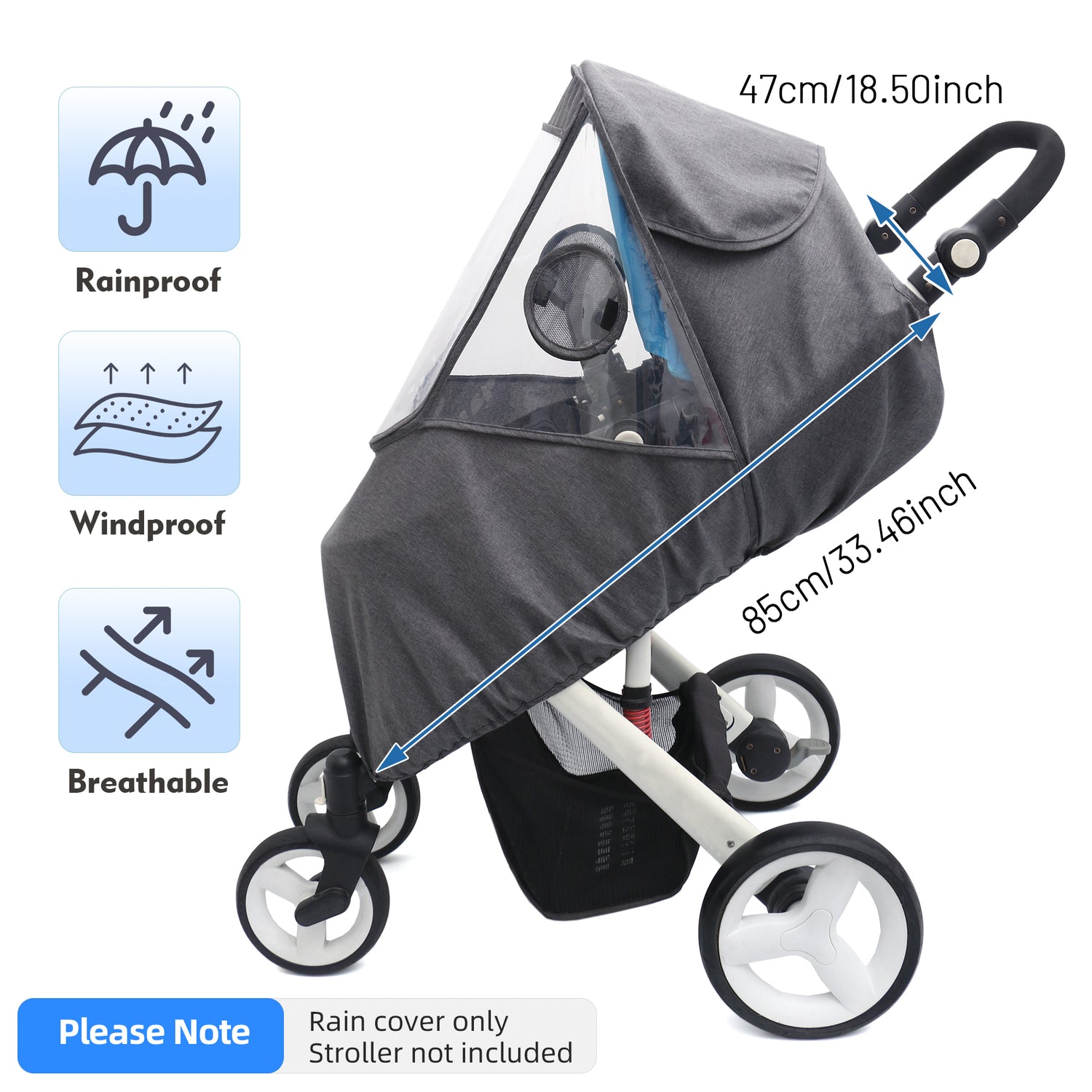 Universal Rain Cover for Stroller Pushchair Pram Weather Shield with Front Window Windproof Dustproof Outdoor Buggy Weather Shield Hood