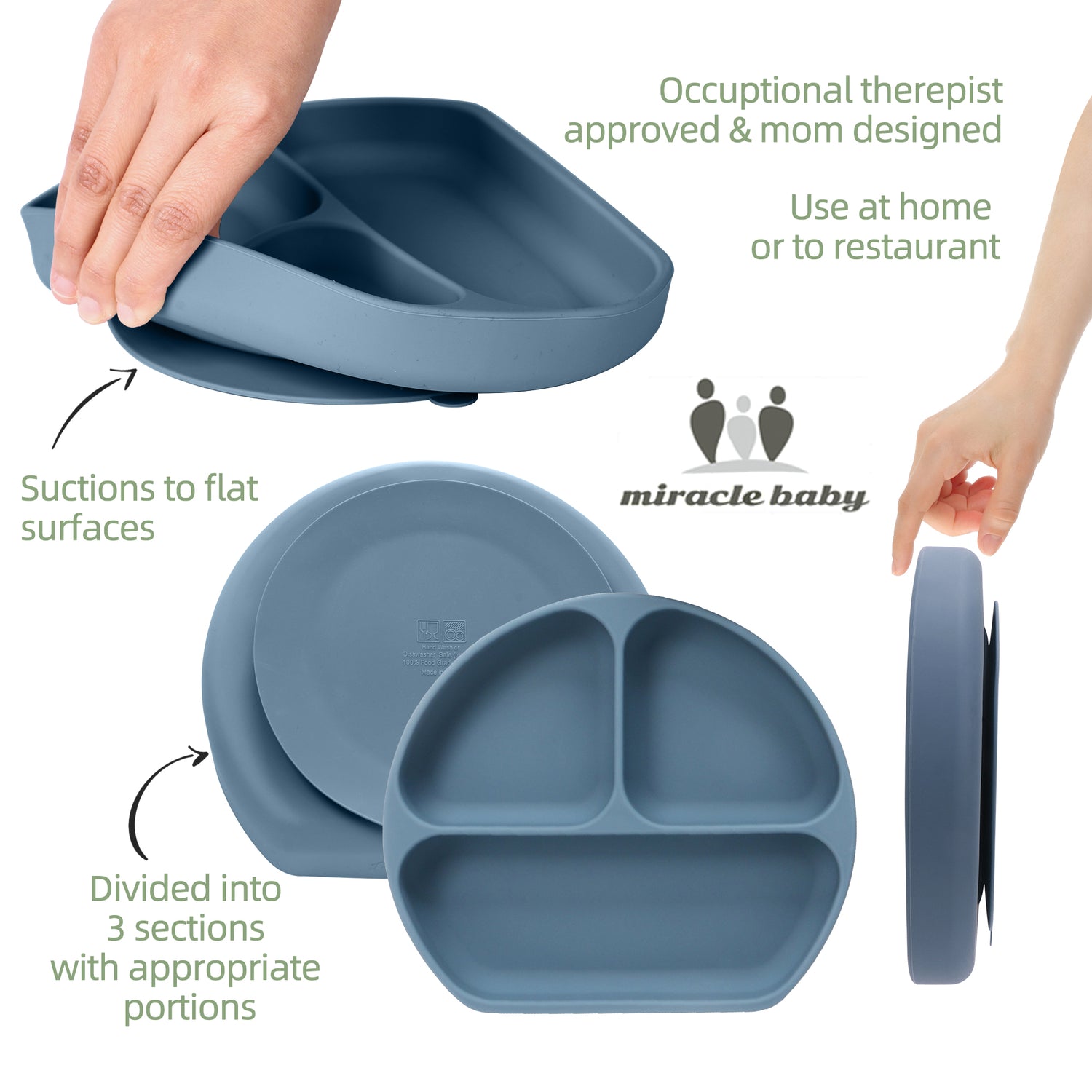 4 Pcs Baby Silicone Feeding Set - Bowl&Divided Plate&Adjustable Bib&Soft Spoon-BPA Free Tableware Self Feeding Set-Easily Clean Infant Training Eating Utensils