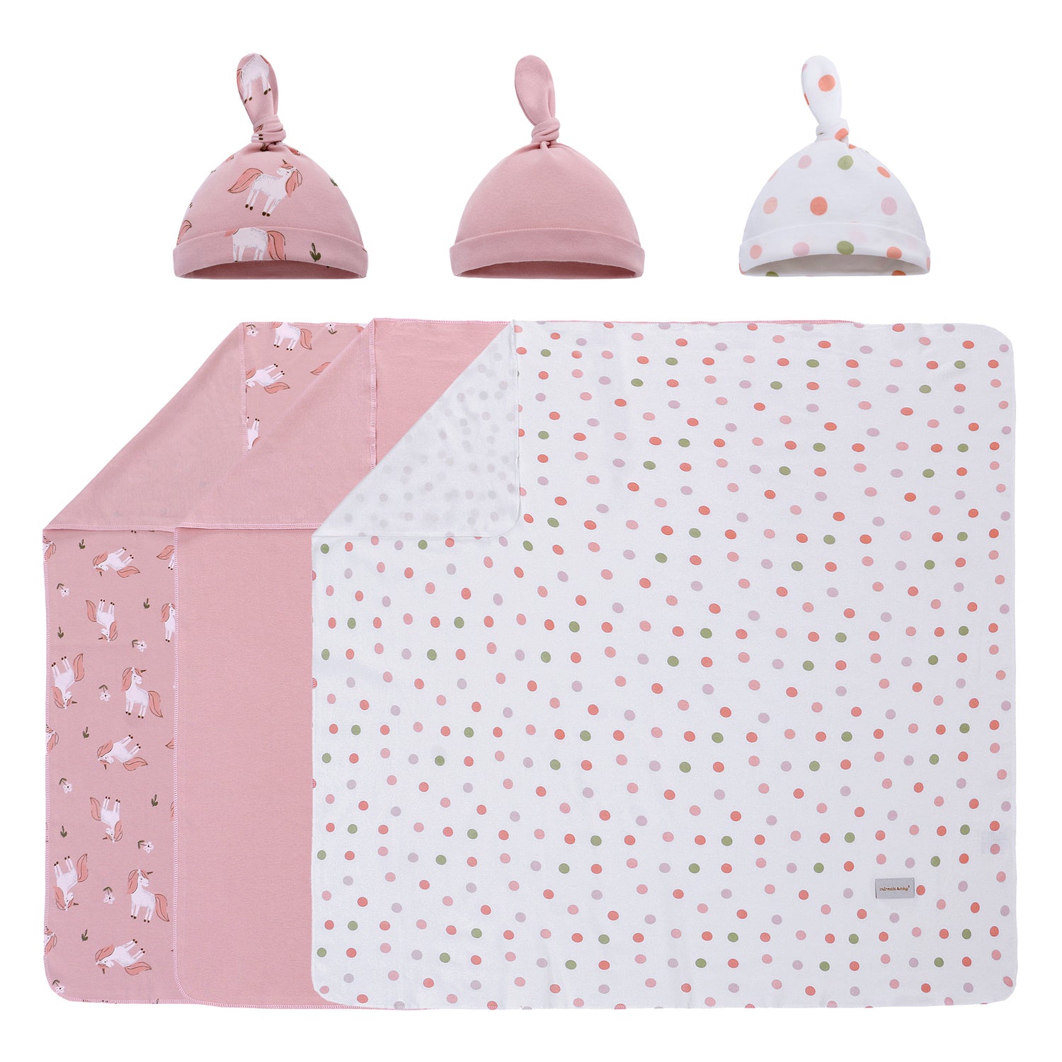 Newborn Swaddle and Hat Set - 3 Pack 100% Cotton Knitted Muslin Baby Blankets - 35" x 35" Stroller Soft Unisex Newborn Swaddle Wrap for Girls and Boys