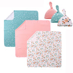 Newborn Swaddle and Hat Set - 3 Pack 100% Cotton Knitted Muslin Baby Blankets - 35" x 35" Stroller Soft Unisex Newborn Swaddle Wrap for Girls and Boys