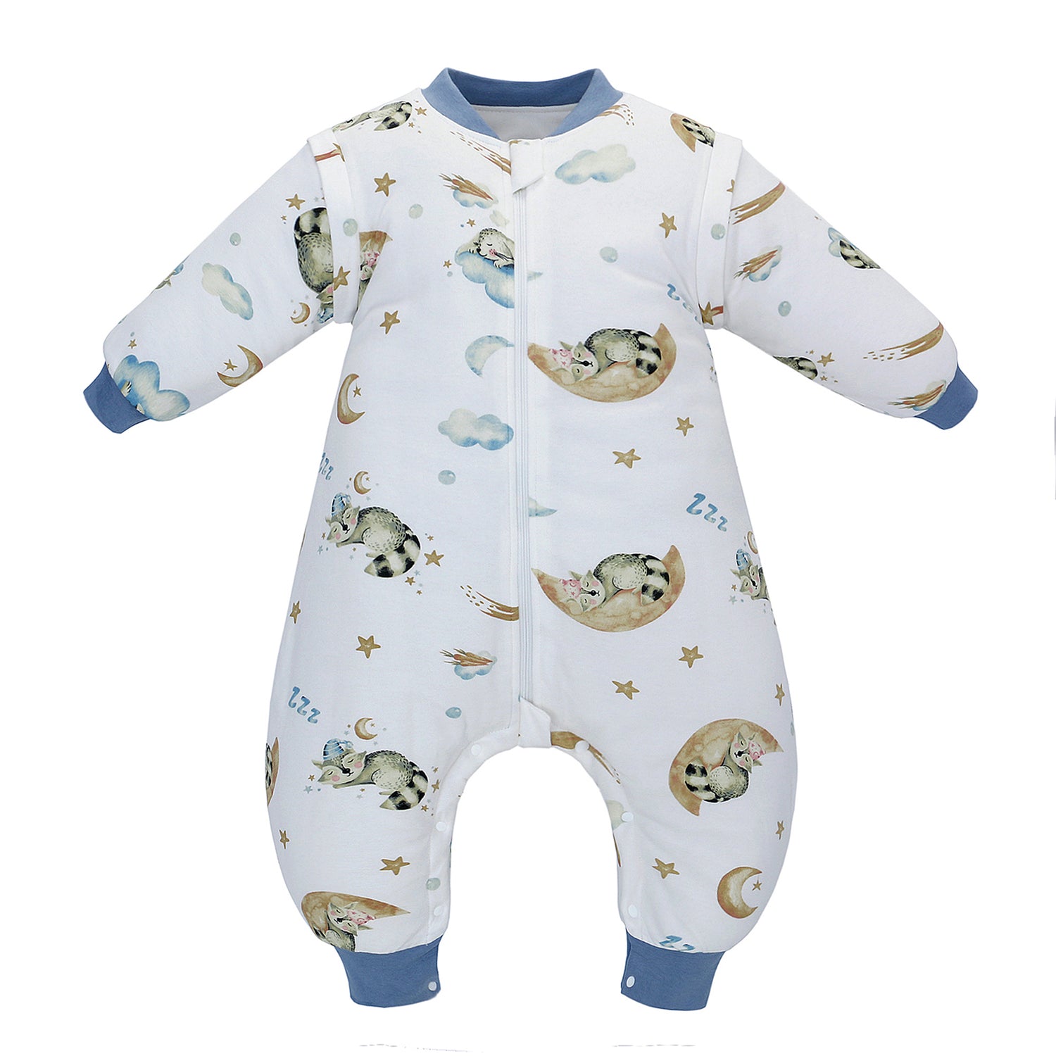 Winter Baby Sleep Bag with Feet 2.5 TOG 100% Cotton Wearable Blanket with Legs Detachable Long Sleeves Baby Sleep Bag with Safty 2-Way Zipper & Button Unisex Sleeping Sack