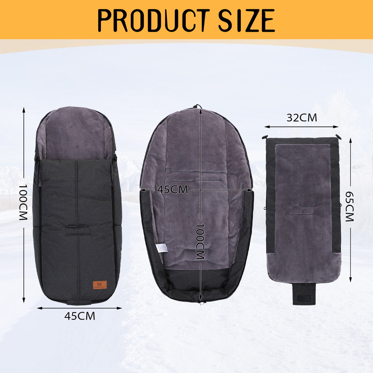 Warm Bunting Bag Universal, Waterproof Windproof Winter Fleece Lined for Toddler Anti-Slip Stroller Sleeping Bag Adjustable Hood with Drawstring Zipper & Button Blanket Footmuff for Boy & Girl