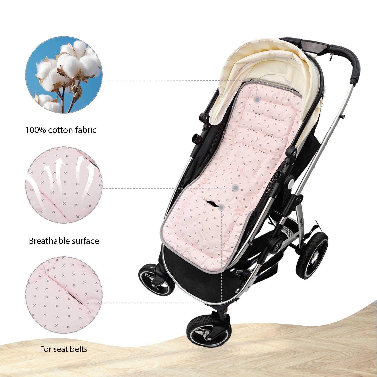 Stroller Cushion for Baby, Cotton Stroller Seat Liners Universal Stroller Cushion Pad for Toddler 34x78cm, 1 Pack