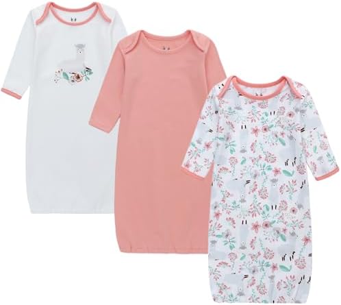 Baby Newborn Gown, 3 Packs Baby Sleeping Bag, Long Sleeve Sleep Sack, Cotton Cloths for Newborn Boys Girls