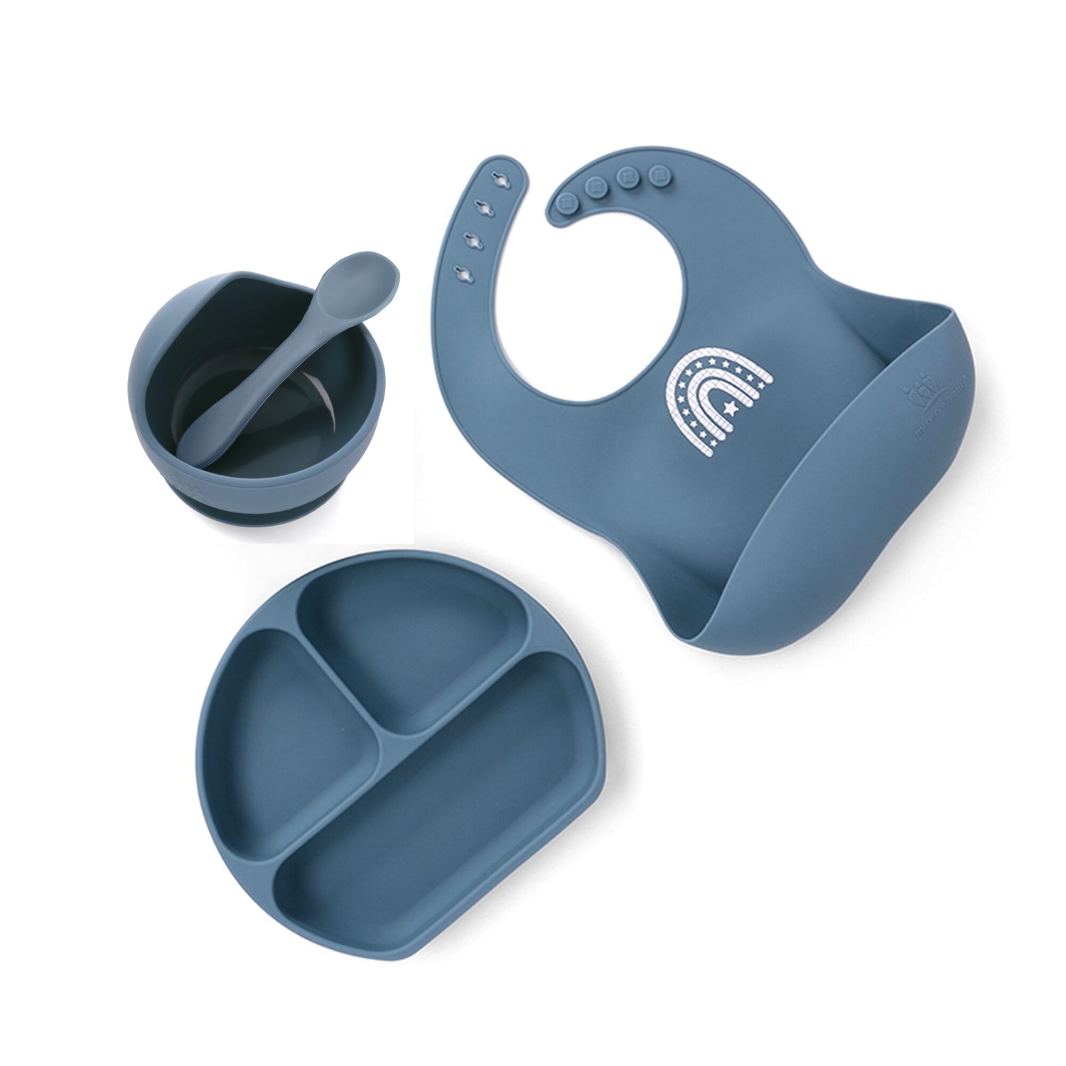 4 Pcs Baby Silicone Feeding Set - Bowl&Divided Plate&Adjustable Bib&Soft Spoon-BPA Free Tableware Self Feeding Set-Easily Clean Infant Training Eating Utensils