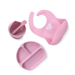 4 Pcs Baby Silicone Feeding Set - Bowl&Divided Plate&Adjustable Bib&Soft Spoon-BPA Free Tableware Self Feeding Set-Easily Clean Infant Training Eating Utensils