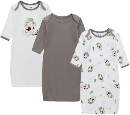 Baby Newborn Gown, 3 Packs Baby Sleeping Bag, Long Sleeve Sleep Sack, Cotton Cloths for Newborn Boys Girls