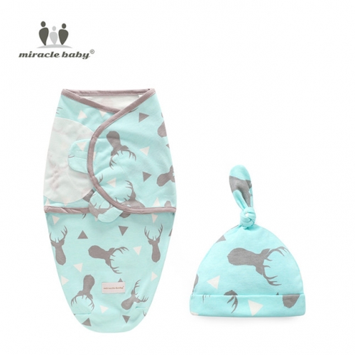 Baby Swaddle Blanket and Hat Set Adjustable Infant Baby Wrap Set