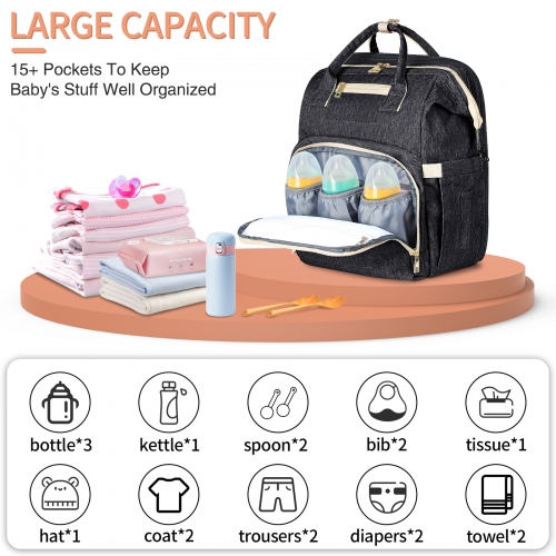 Diaper Bag Backpack, Campmoy 8 in 1 Large Diaper Bag with Changing Station, 900D Oxford Waterproof Diaper Bag with Unique Toy Hanging Rod Bassinet for
