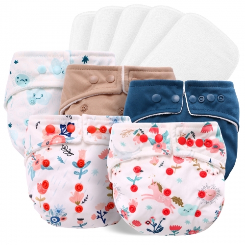 Baby Reusable Nappy Cloth Pocket Diaper Set, Adjustable Washable Cloth Nappies Soft Underwear Pants for Baby Infants 5PCS Potty Training Pants + 5PCS